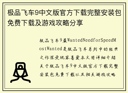 极品飞车9中文版官方下载完整安装包免费下载及游戏攻略分享